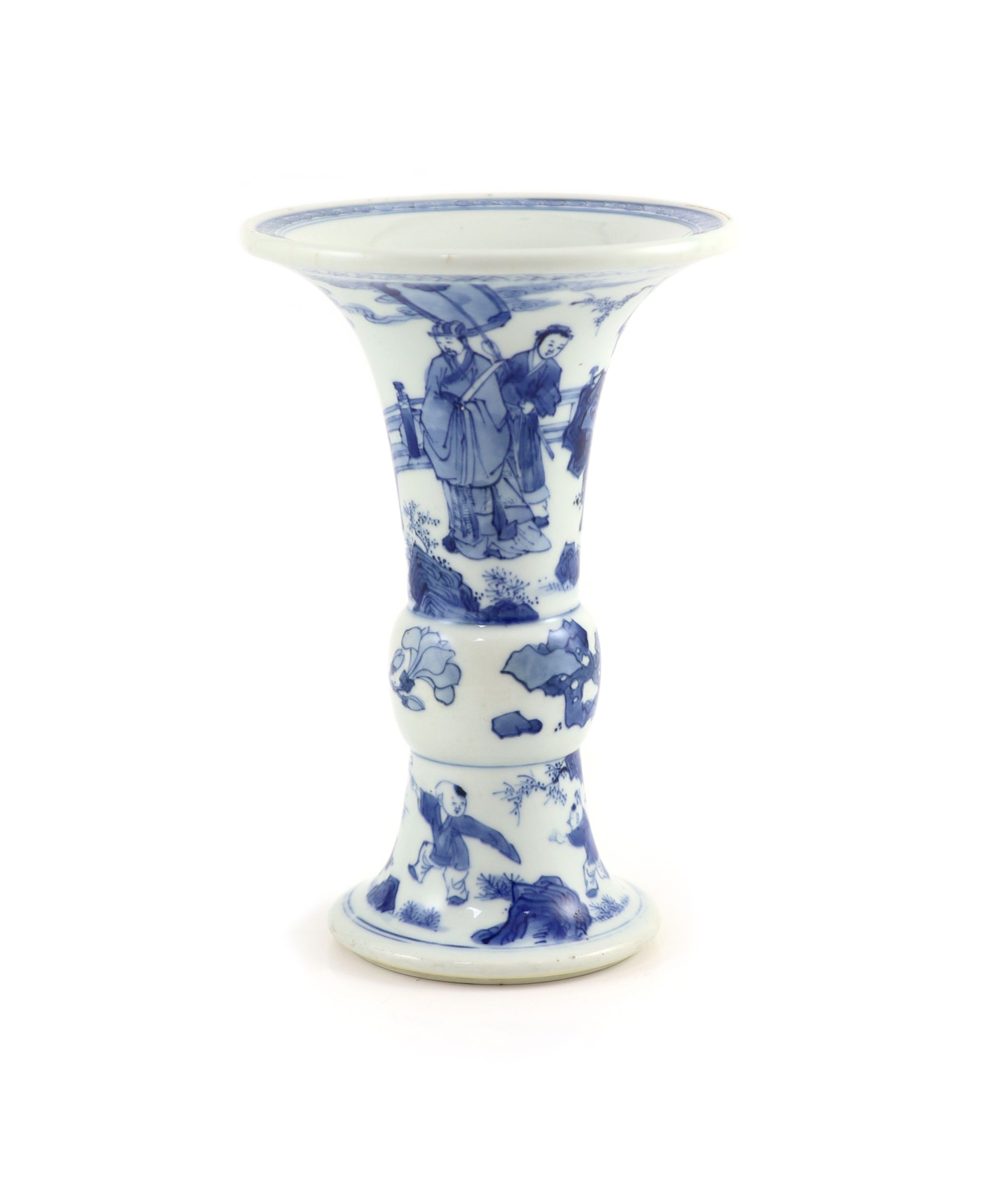 A Chinese blue and white beaker vase, gu, Kangxi period (1662-1722), 21.2cm high